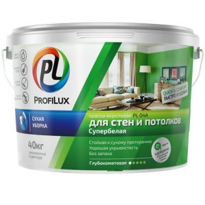 Краска для стен и потолков Profilux PL- 04А глубокоматовая белая 40 кг