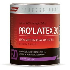 Краска латексная Parade Professional E20 Pro Latex20 интерьерная полуматовая основа А 0,9 л