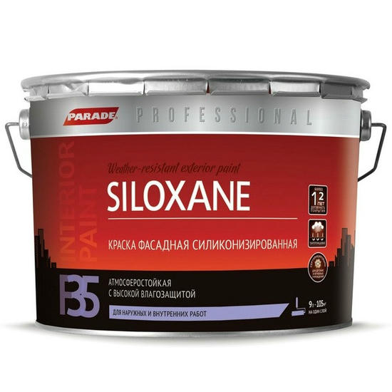 Краска силиконизированная Parade Professional F35 Siloxane фасадная основа А 9 л