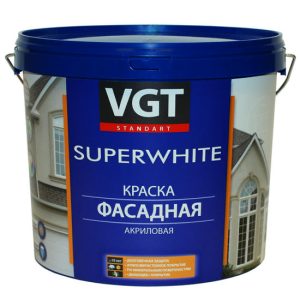 Краска акриловая VGT ВД-АК-1180 фасадная супербелая 45 кг