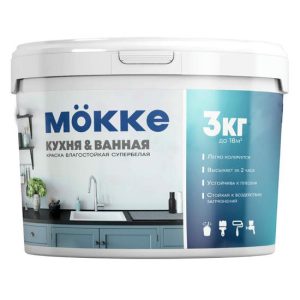 Краска акриловая для кухни и ванной Mokke 6129 влагопрочная 3 кг