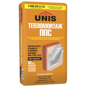 Клей для пенополистирола Unis Тепломонтаж 25 кг