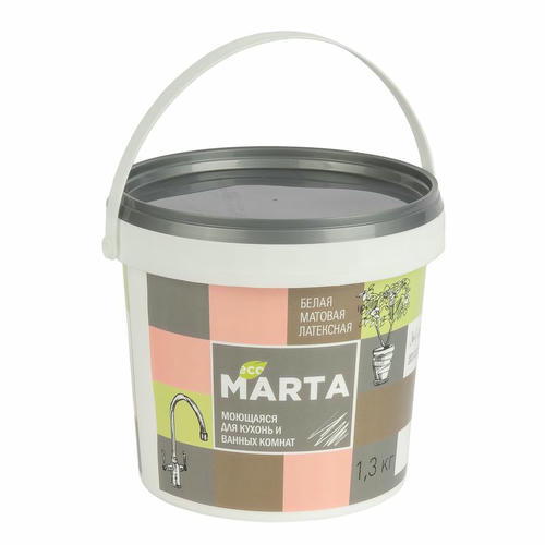Краска для кухонь и ванных комнат MARTA Eco белая база А 1,3 кг — изображение 2