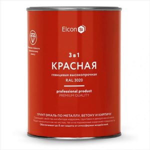Грунт-эмаль Elcon 3 в 1 глянцевая красная RAL 3020 0,8 кг