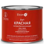 Грунт-эмаль по ржавчине Elcon 3 в 1 матовая Ral 3020 красная 0,4 кг