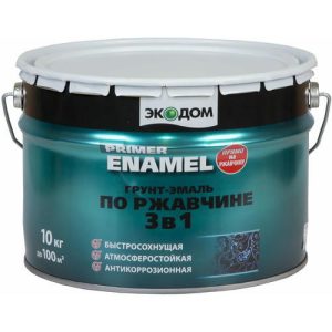Грунт-эмаль по ржавчине 3в1 ЭКОДОМ полуматовая цвет Черный 9005 (10кг)