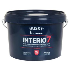 Краска акриловая HUSKY INTERIO 7 для стен и потолков база А 2,5л