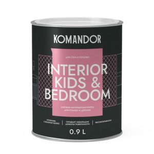 Краска в/д KOMANDOR Interior Kids&Bedroom база А матовая интерьерная 0,9 л белая