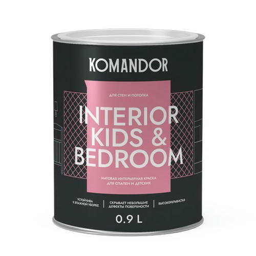 Краска в/д KOMANDOR Interior Kids&Bedroom база А матовая интерьерная 0,9 л белая