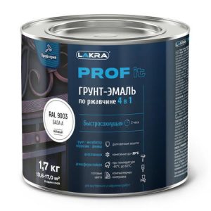 Грунт-эмаль алкидная ЛАКРА Prof it 4в1 по ржавчине быстросохнущая белая 1,7кг