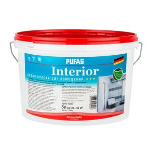 Краска интерьерная Pufas Interior oснова А, влагостойкая, белая, КМ0 (5 л)