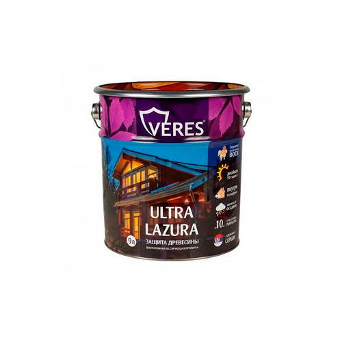 Декоративный антисептик VERES Ultra Lazura №3 Тик 9 л — изображение 2