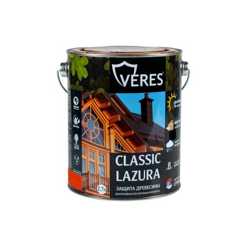 Декоративный антисептик VERES Classic Lazura №17 Золотой бор 2,7 л — изображение 2