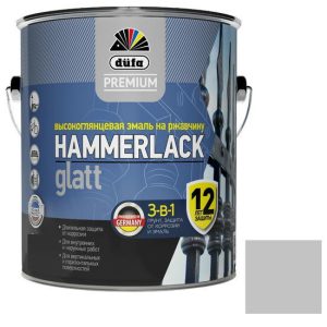 Эмаль по ржавчине Dufa Premium Hammerlack 3 в 1 гладкая RAL 9006 серебристая 2 л