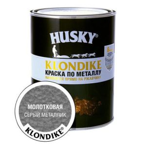 Краска алкидная HUSKY-KLONDIKE по ржавчине с молотковым эффектом 0,9л серый металлик