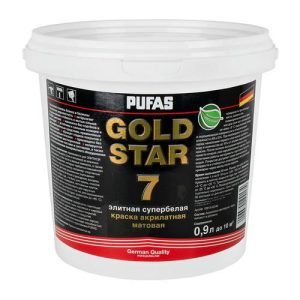 Краска акрилатная супербелая Pufas Gold Star 7 основа А матовая (0,9 л)