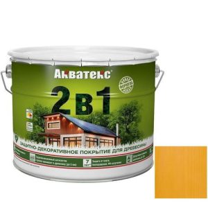 Покрытие алкидное защитно-декоративное для древесины Акватекс 2 в 1 полуматовое Калужница 9 л