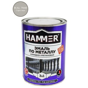 Эмаль-грунт по металлу HAMMER 0,9кг RAL7040 серое окно