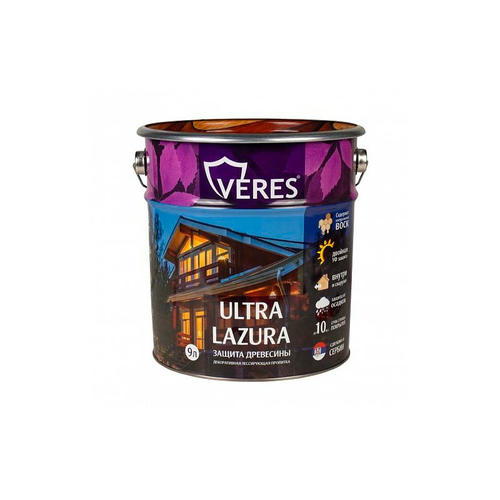 Декоративный антисептик VERES Ultra Lazura №8 Дуб темный 9 л — изображение 2