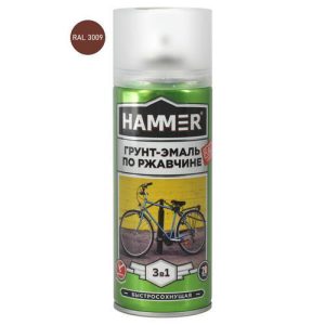 Эмаль алкидная HAMMER RAL3009 по ржавчине 0,52л красная