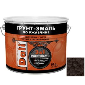 Грунт-эмаль по ржавчине Dali 3 в 1 молотковая коричневая 10 л