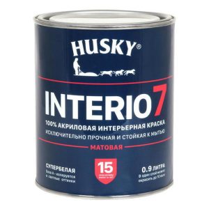 Краска акриловая HUSKY INTERIO 7 для стен и потолков база А 0,9л