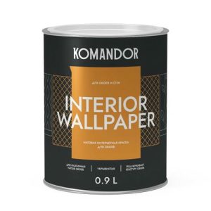 Краска в/д KOMANDOR Interior Wallpaper база С матовая для обоев 0,9 л бесцветная