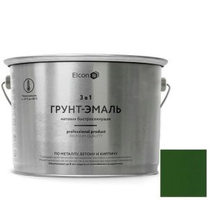 Грунт-эмаль по ржавчине Elcon 3 в 1 матовая Ral 6002 зеленая 10 кг