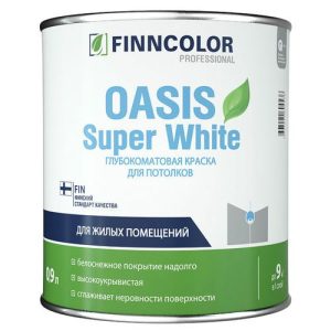 Краска в/д FINNCOLOR Oasis Super White для потолка 0,9л белая