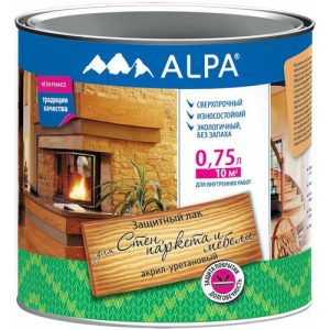 Лак для стен, паркета и мебели ALPA акрил-уретановый глянцевый (0,75л/0,8кг)