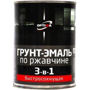 Быстросохнущая грунт-эмаль по ржавчине 3 в 1 Optima, черная, 0,8 кг