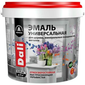 Эмаль универсальная акриловая Dali 80233 атмосферостойкая полуматовая база А белая RAL 9010 0,9 кг