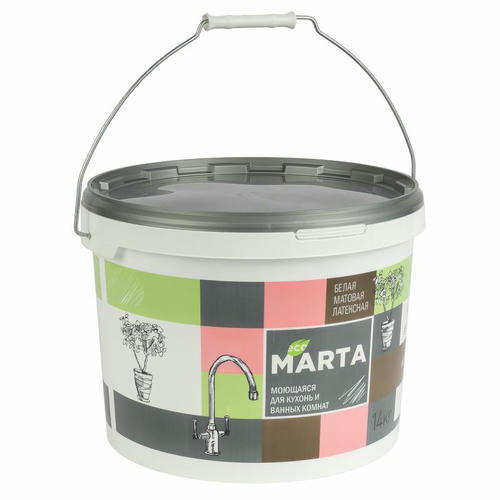 Краска для кухонь и ванных комнат MARTA Eco белая база А 14 кг — изображение 2