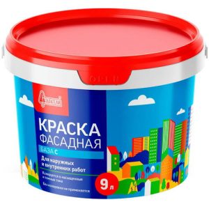 Краска акриловая Старатели Фасадная База С, супербелая, 9 л