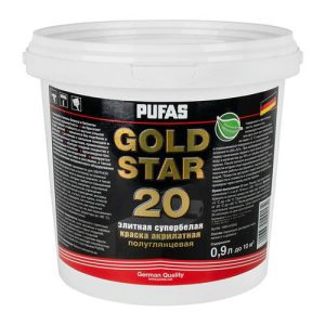 Краска акрилатная Pufas Gold Star 20 основа D полуматовая (0,9 л)