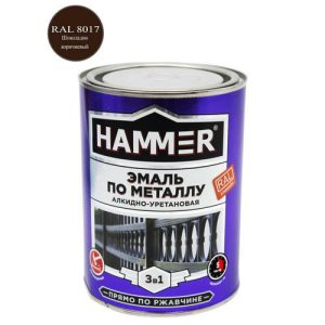 Эмаль-грунт по металлу HAMMER 0,9кг RAL8017 шоколадно-коричневый