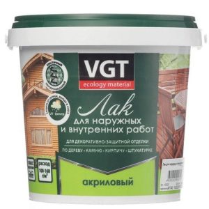Лак акриловый для наружных и внутренних работ VGT глянцевый бесцветный 0,9 кг