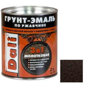 Грунт-эмаль по ржавчине Dali 3 в 1 молотковая коричневая 2 л
