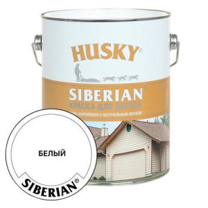 Краска акриловая фасадная HUSKY SIBERIAN для дерева база А 2,7л белая