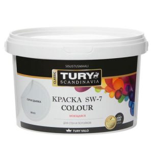 Краска акриловая TURY SW-7 Colour для стен и потолков моющаяся 2,4кг серая дымка