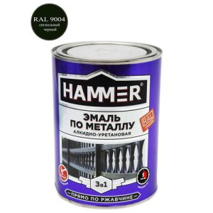 Эмаль-грунт по металлу HAMMER 0,9кг RAL9004 сигнальный черный