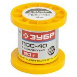 ЗУБР 50 г, ПОС 40 трубка с канифолью, 1 мм, припой
