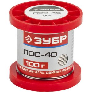ЗУБР 100 г, ПОС 40 проволока, 1 мм, припой