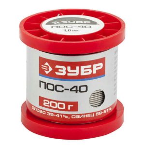 ЗУБР 200 г, ПОС 40 проволока, 1 мм, припой