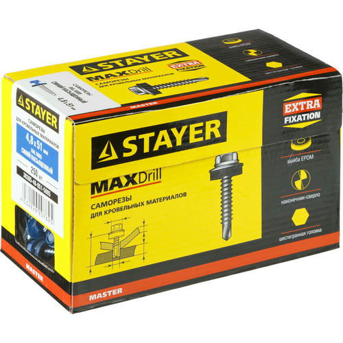 STAYER 51 х 4.8 мм, 250 шт., RAL 5005 синий насыщенный, саморезы СКД кровельные для деревянной обрешетки Master — изображение 2