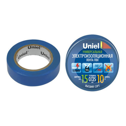 Изолента ПВХ Uniel UIT-135P 15 мм синяя 10 м