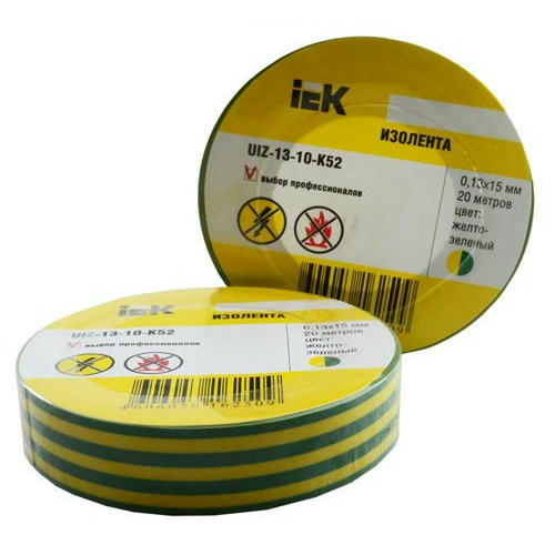 Изолента ПВХ IEK UIZ-13-10-K52 желто-зеленая 15 мм 20 м — изображение 2
