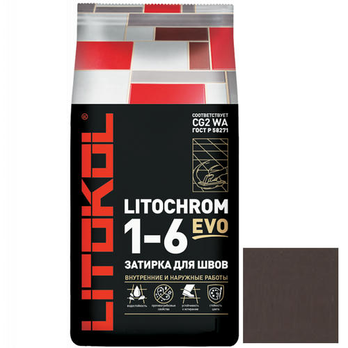 Затирка цементная для швов Litokol Litochrom 1-6 Evo LE.245 Горький шоколад 25 кг