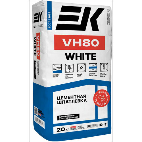 Шпатлевка цементная фасадная белая ЕК VH80 20кг — изображение 2